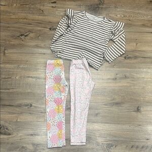 Girl’s Striped Ruffle Sleeve Top & 2 pair Floral Leggings (4T)